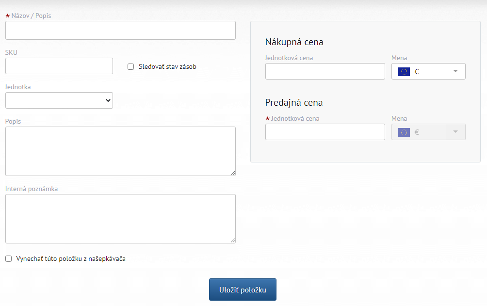 Evidencia skladovej polozky v SuperFaktúre
