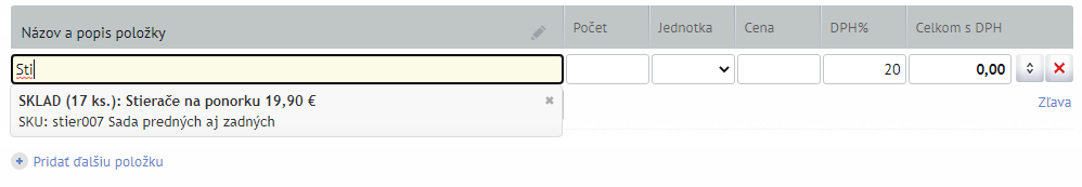 Faktura a nasepkavac skladovej polozky v SuperFakture