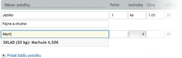 Výběr položky vyber polozky