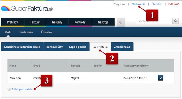 Více používatelů Multiuser - nový používateľ