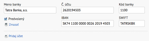 Predvolený učet, pridať ďalšie účty