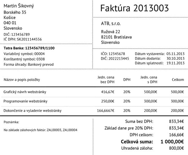 Vyúčtovacej faktúra Ostrá faktúra