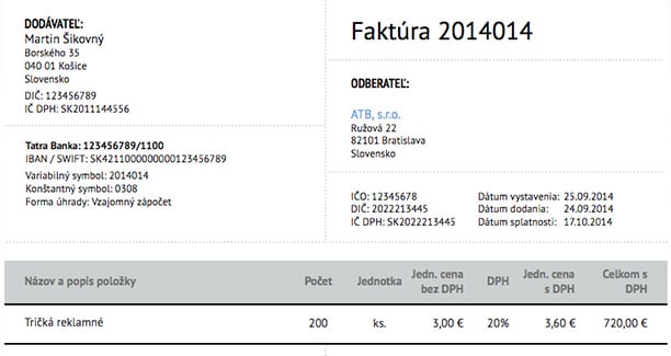 Faktúra za reklamáciu Dobropis - Reklamacie