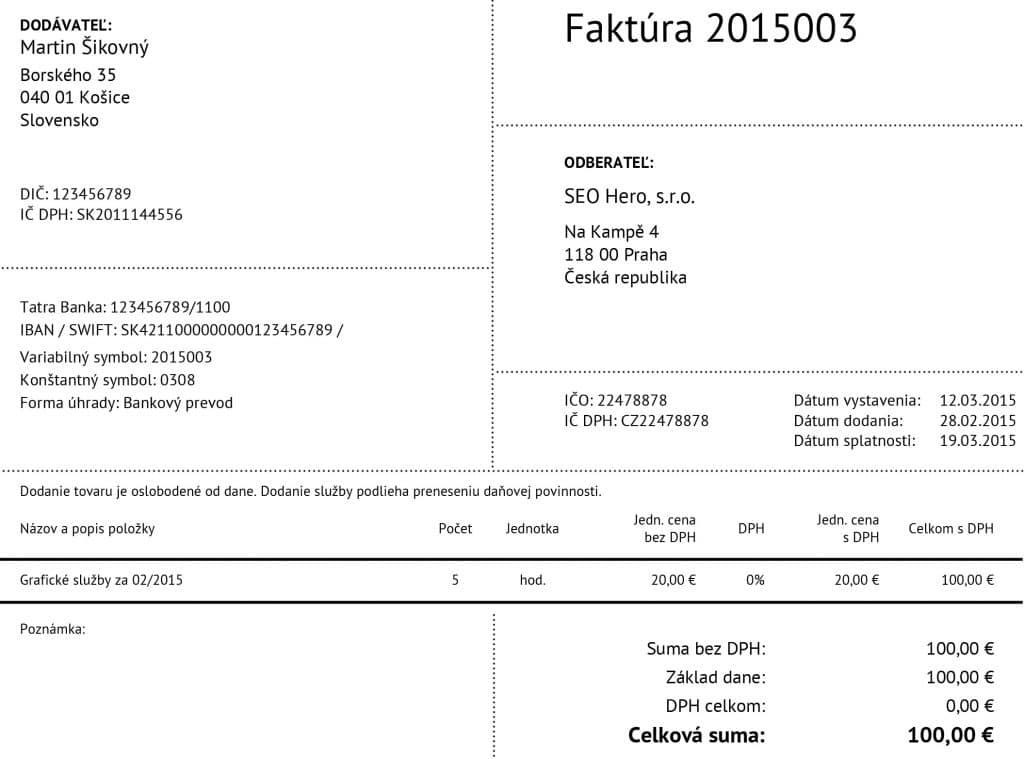 Rozdiely vo faktúrách Faktúra do zahraničia