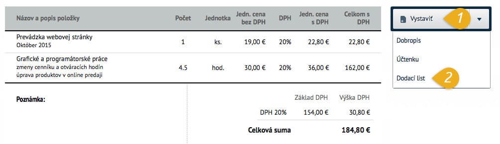 Dodací list z faktúry