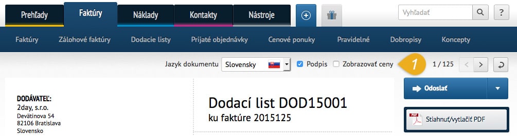 Zobrazovanie cien na dodacom liste
