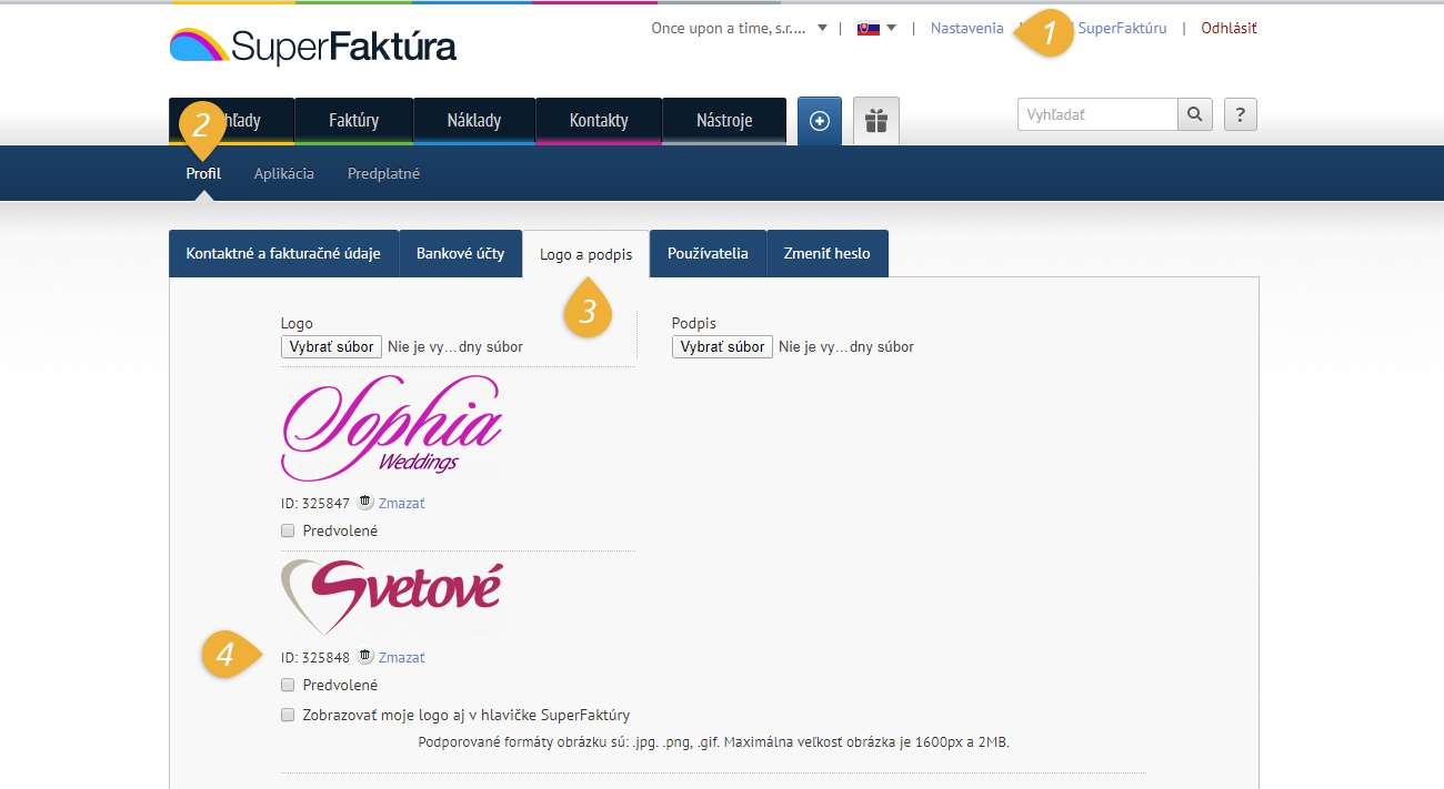 ID loga v nastaveniach SuperFaktúry