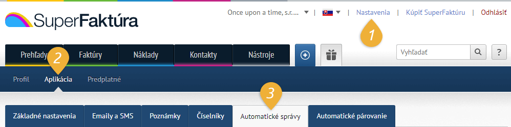 Nastavenie automatické správy