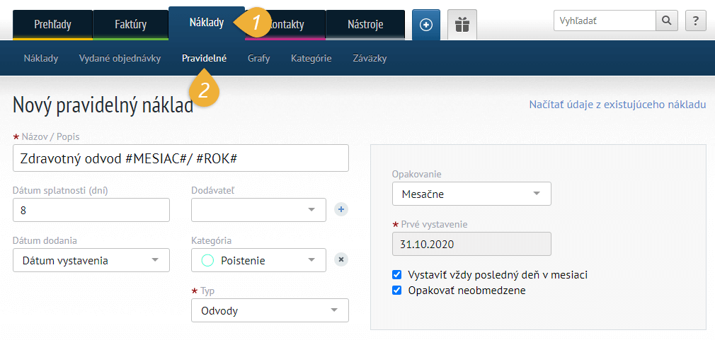pravidelny naklad tvorba predpisu