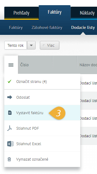 vystavenie faktury zo zoznamu dodacich listov