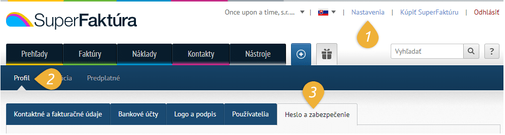 nastavenie heslo a zabezpecenie